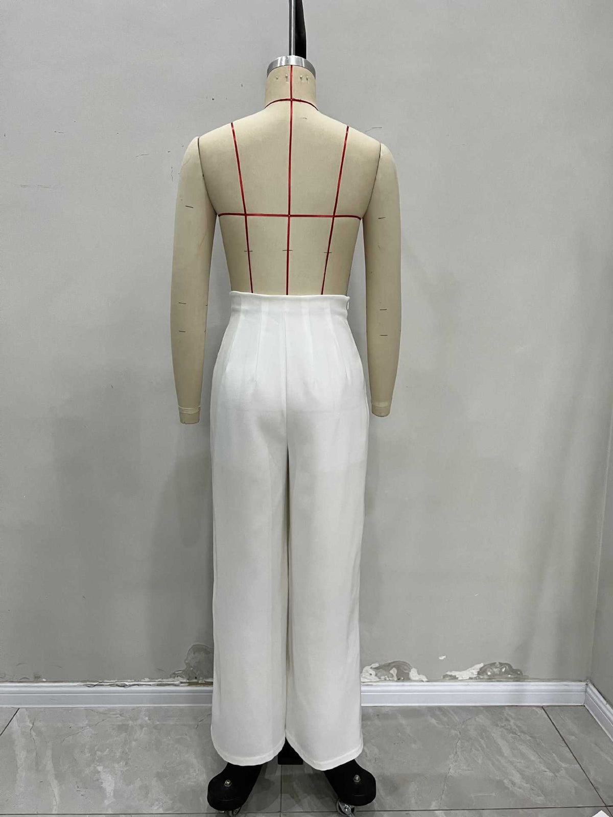 High Waist Wrap Front Gold Ornate Button Wide Leg Trousers