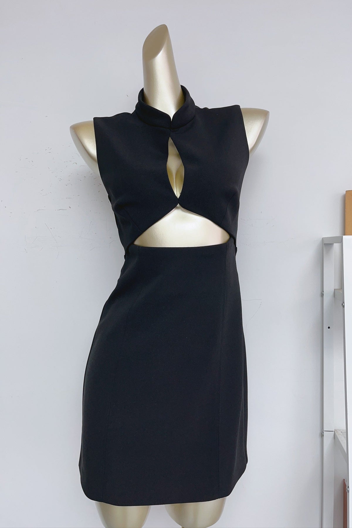 stand collar cutout mini dress in black