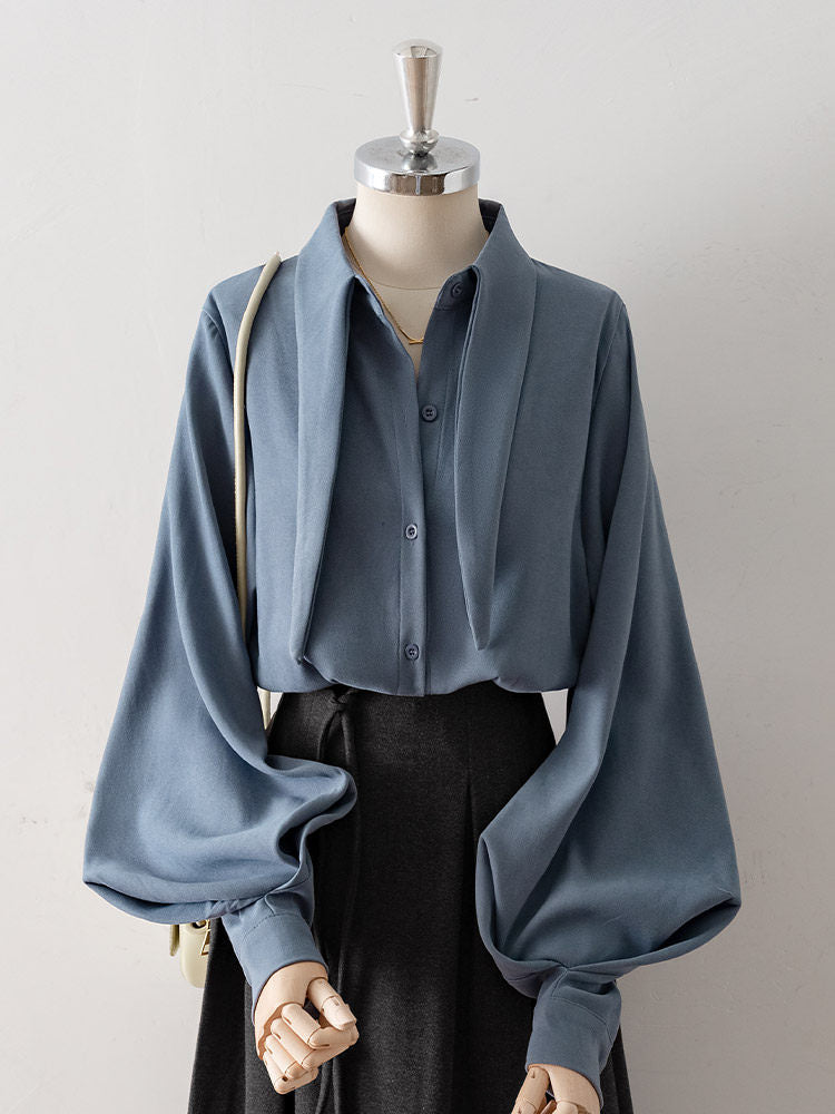 Oversized Point Collar Lantern Sleeve Blouse