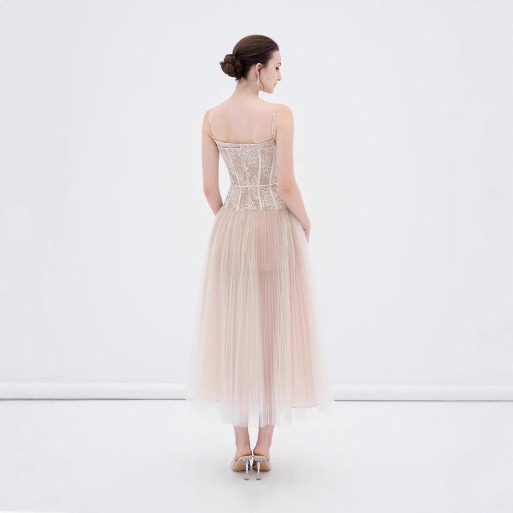 Alani Apricot Lace Mermaid Spaghetti Strap Tulle Dress