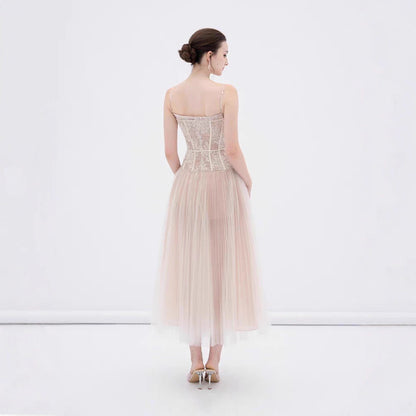 Alani Apricot Lace Mermaid Spaghetti Strap Tulle Dress