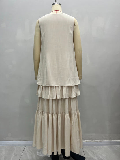 Sleeveless V-Neck Tiered Ruffle Maxi Dress