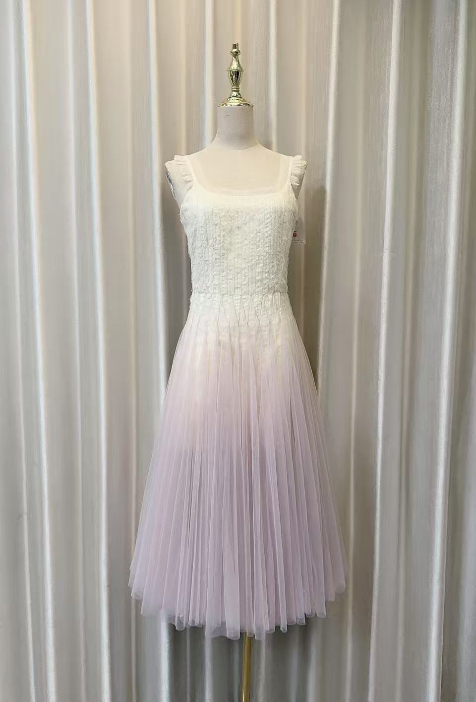 Gradient Tulle Midi Dress with Ruffle Straps