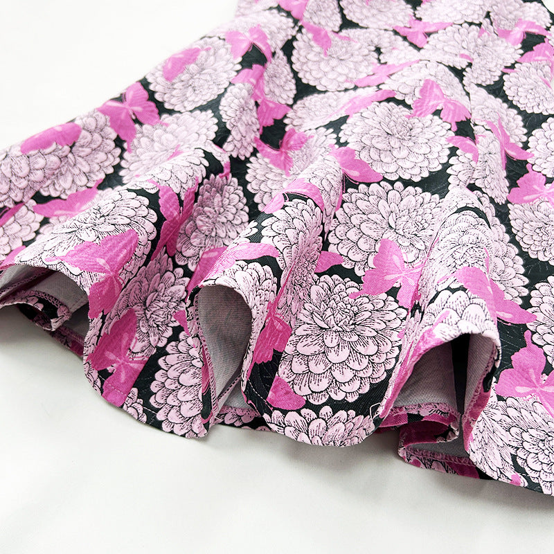 Pink Floral Butterfly Print Mini Dress
