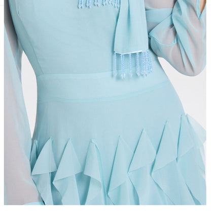 bonnie blue Bow Neck Tiered Ruffle Maxi Dress
