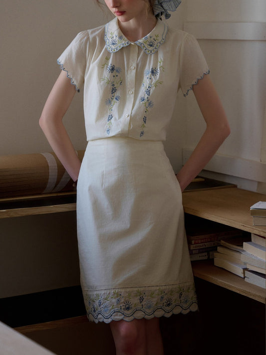 cotton doll collar cut embroidery set skirt