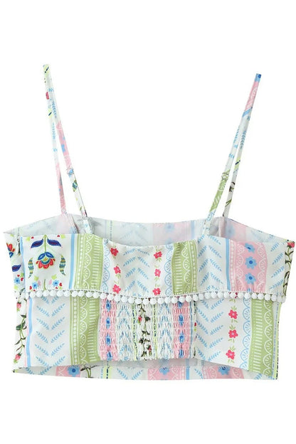 Two-Piece Set with Tiered Maxi Skirt and Pom-Pom Trim