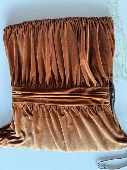 Gold velvet long-sleeved dress