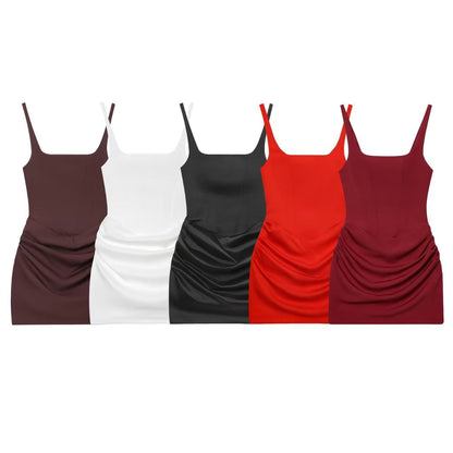 Square Neck Ruched Bodycon Mini Dress