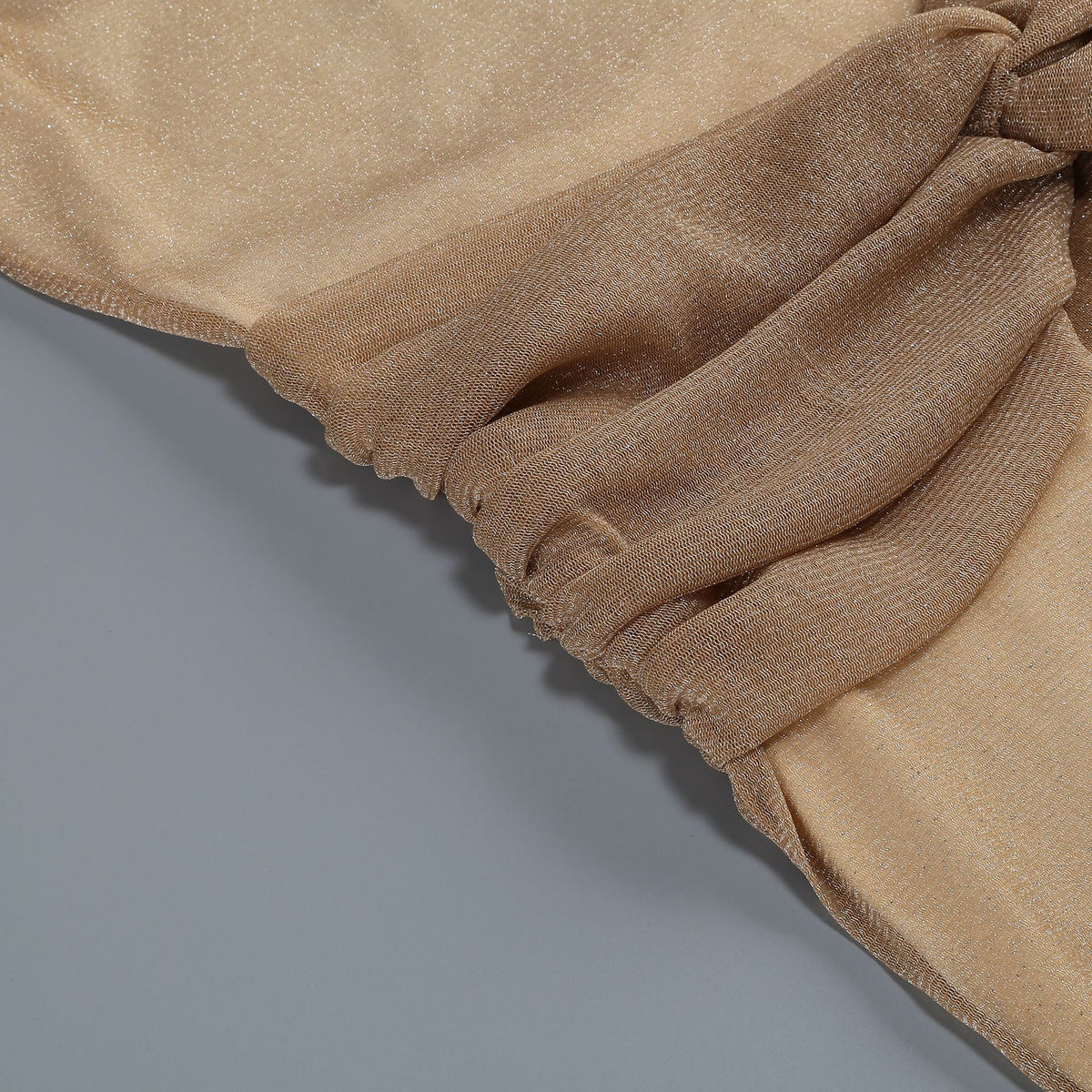 Beige Fine Stretch Knit Column Evening Gown