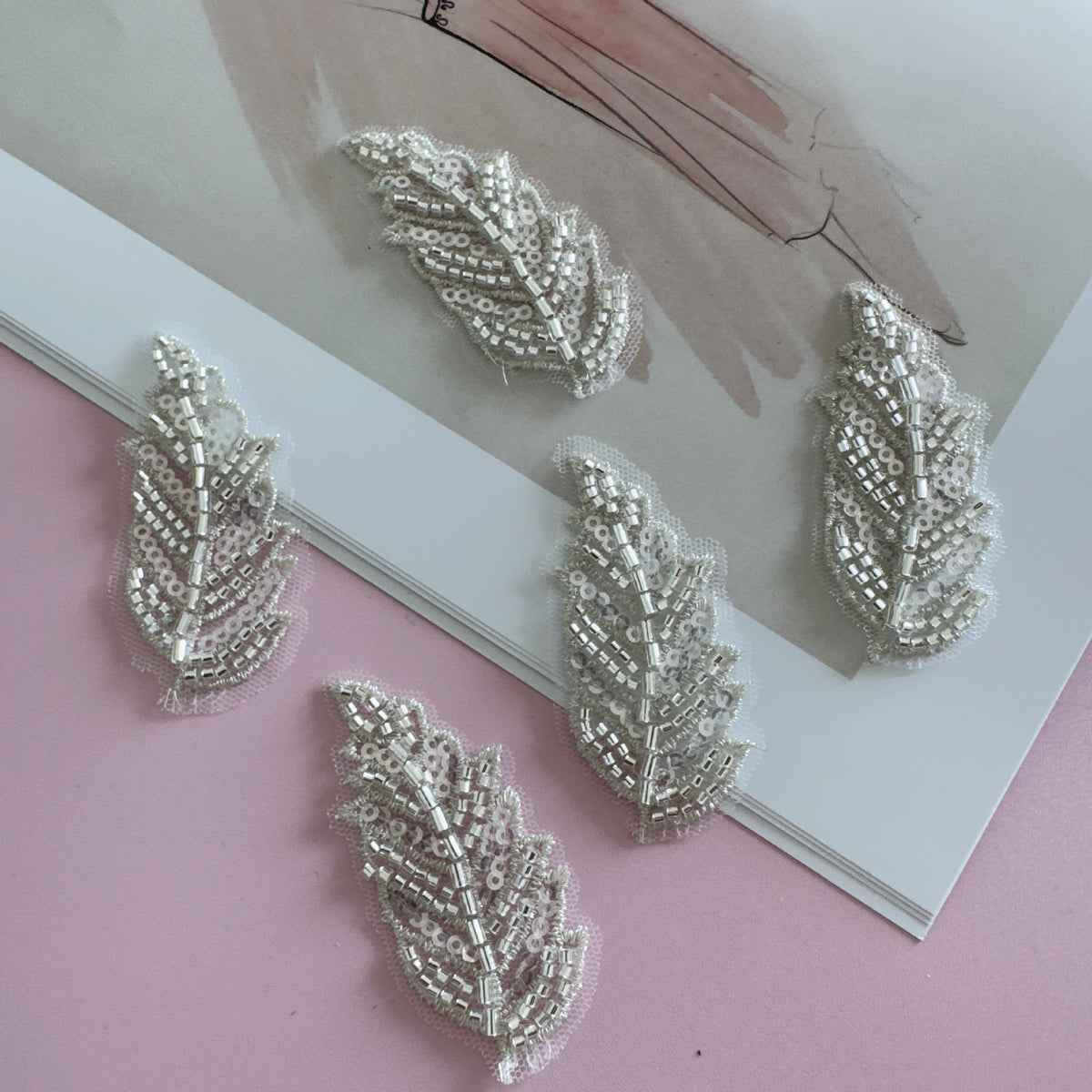 YZ51 beaded small leaf floral appliqué bead embroidery piece dress, qipao embroidered hemp dance costume DIY accessories