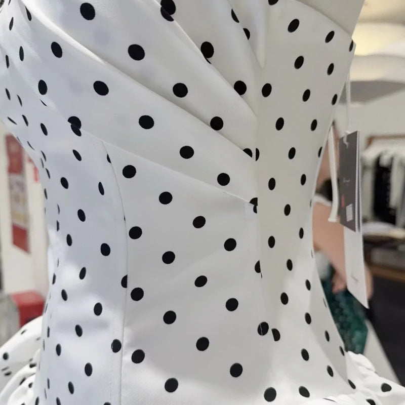 Polka Dot Strapless flower Corset Puff Mini Dress In white