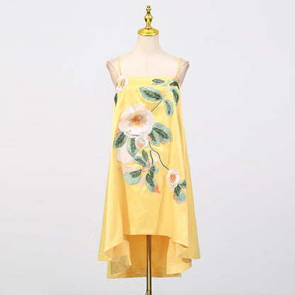 edwina applique floral Embroidered Mini Dress in yellow