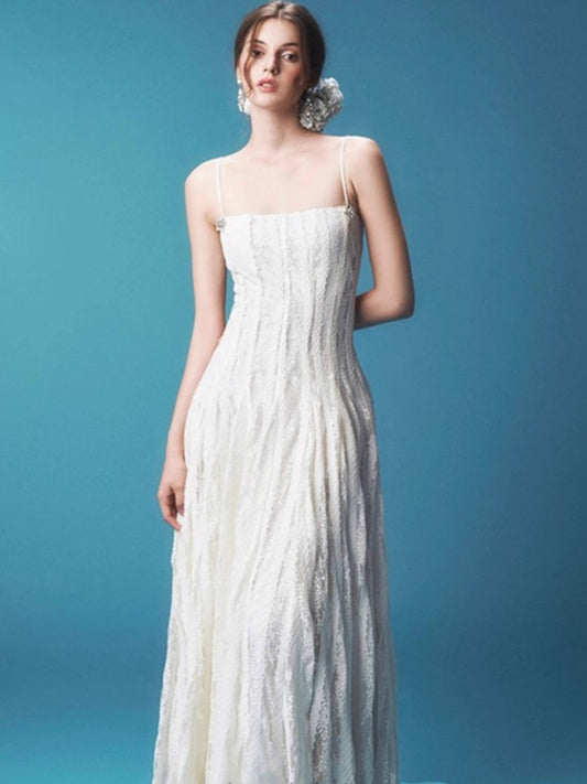 suspender bandeau lace maxi dress