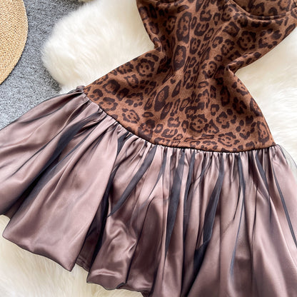 Brown Animal Print Fit-and-Flare Mini Dress
