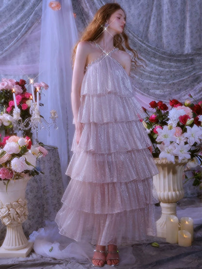 Mera Sleeveless Diamond Chain Cake evening Dress