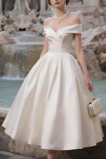 Sharon Off-the-Shoulder Minimalist Midi Dress - Off-White
