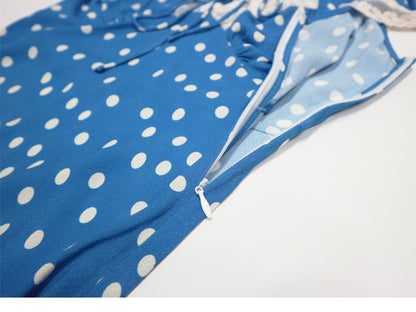 lyuba polka dot Lace-trimmed V-neck maxi dress in blue
