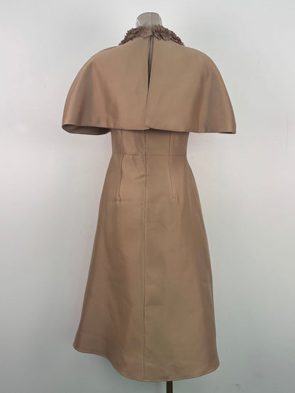 michelle Khaki Cape Satin Midi Dress
