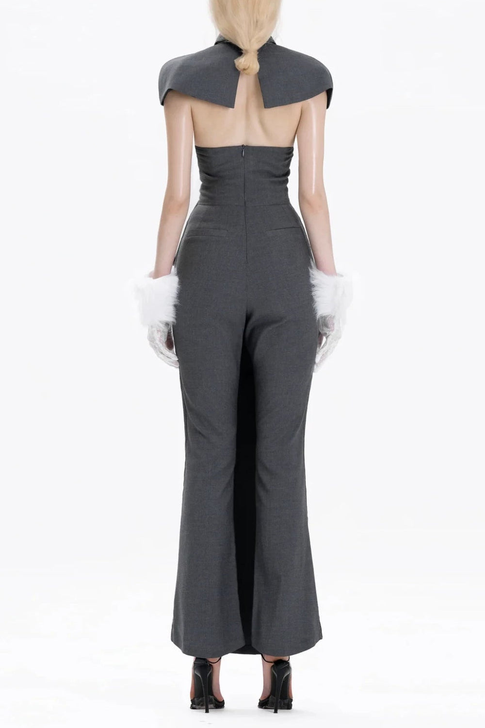 Double-breasted strapless sleeveless suit with lapel - grey