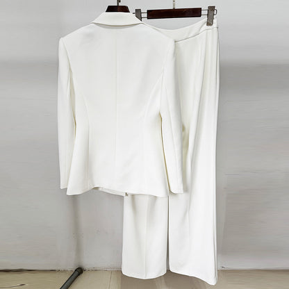 theresa diamond studded hollow out blazer set in white