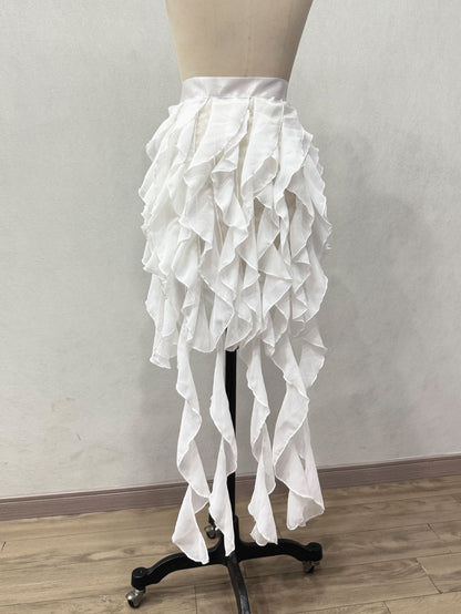Multi-Layer Cascading Ruffle Asymmetric Streamer Chiffon Skirt