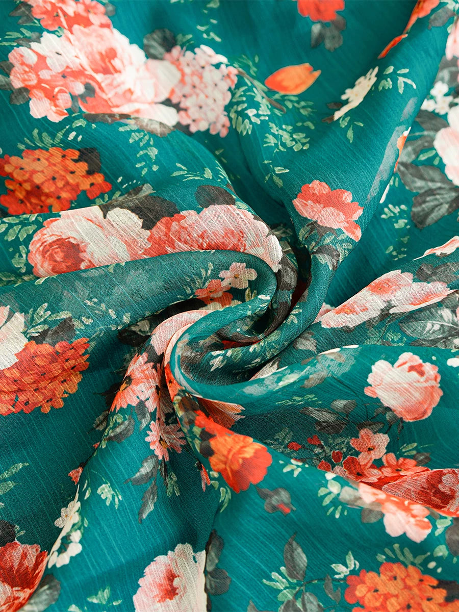 French retro green floral dress, high-end royal sister dress, dress skirt, light luxury, niche high-end long skirt women