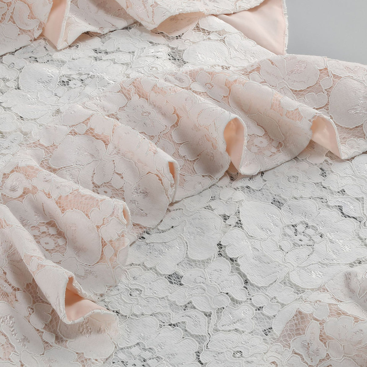 Pale Pink Floral Lace Tiered Halter Gown