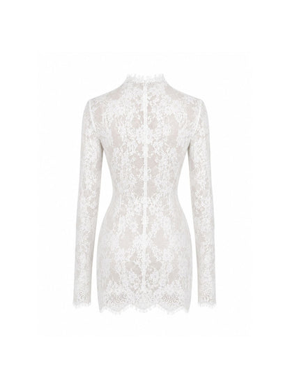 Cream Sheer Floral Lace Fitted Hourglass Layered Romper and Corset Set