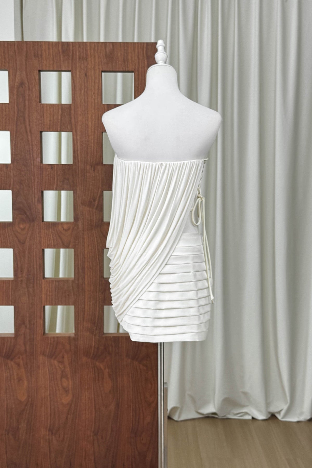 White Stretch Jersey Fitted Skirt with Draped Asymmetrical Top Two-Piece Set