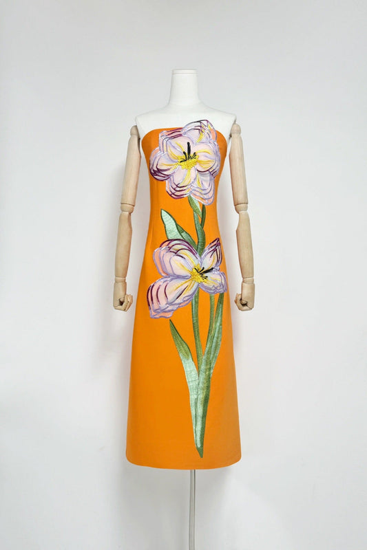 suzanne Appliqué Floral Bustier Maxi Dress in orange