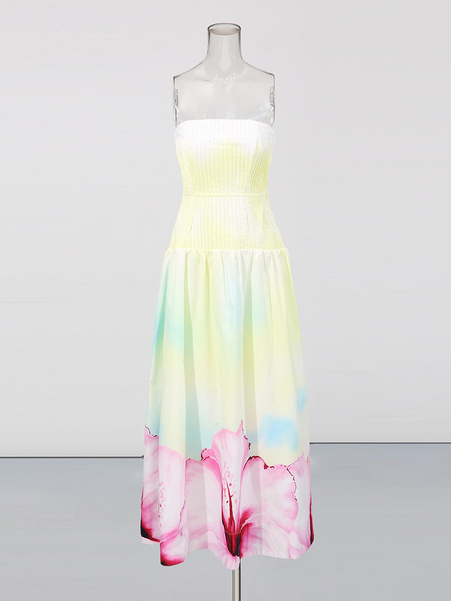 laurel Printed tube top maxi dress in gradient yellow