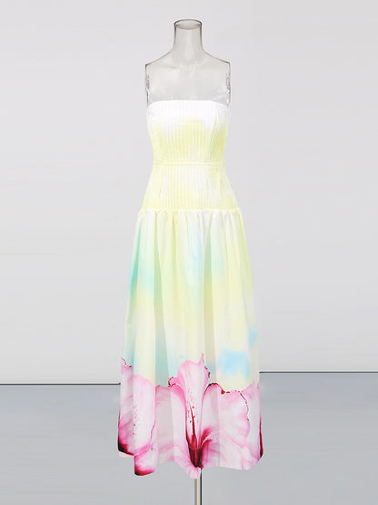 laurel Printed tube top maxi dress in gradient yellow