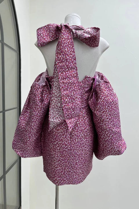 Jacquard rose pink halterneck mini dress