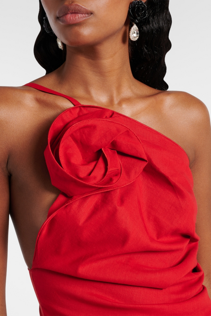 Floral Appliqué One Shoulder Mini Dress