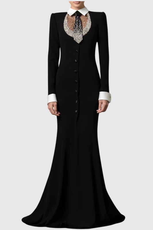 lorraine Tie Crystal Embellished Maxi Dress - black