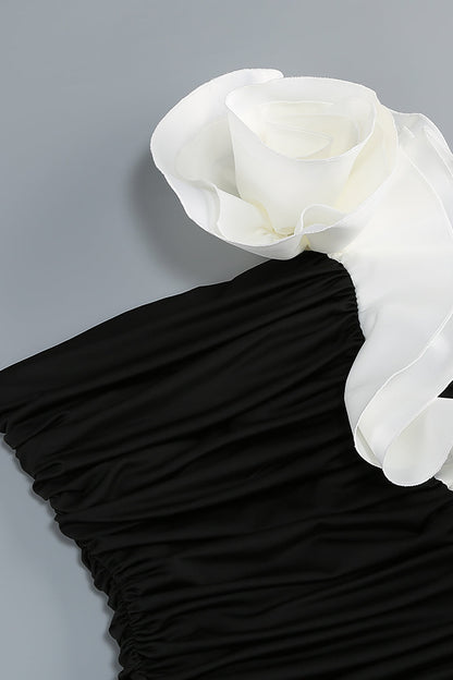 judy One Shoulder Peony Ruffle Gown in black