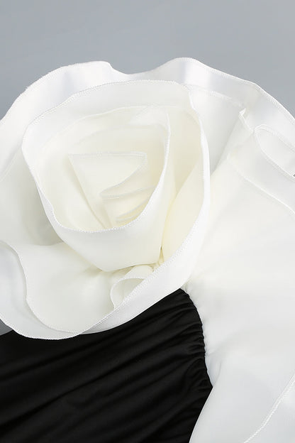 judy One Shoulder Peony Ruffle Gown in black