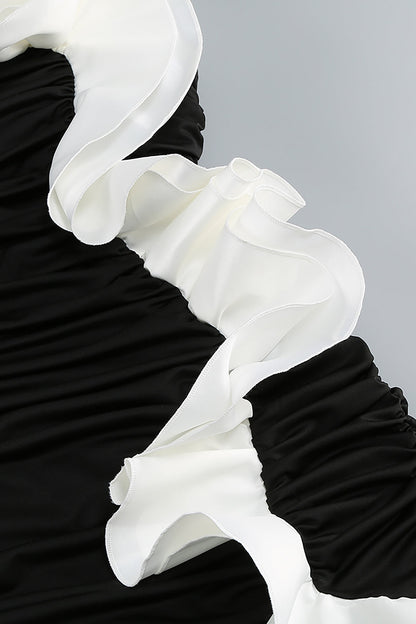 judy One Shoulder Peony Ruffle Gown in black