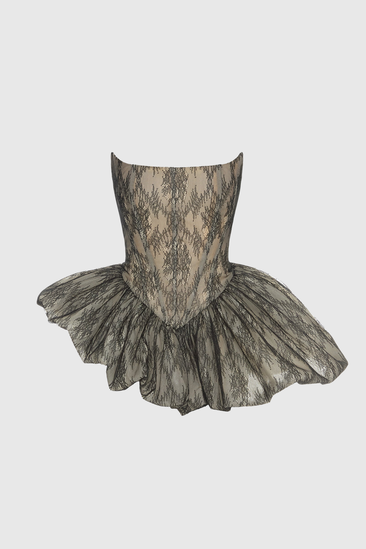 Orentha Lace Strapless Puff Mini Dress