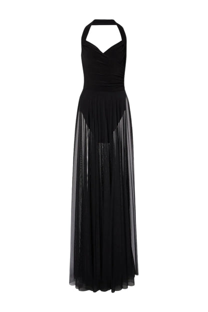 Ornan Halter Mesh Maxi Dress