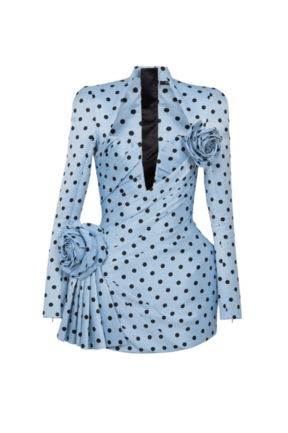 Ostelle Polka Dots Satin Mini Dress - Blue