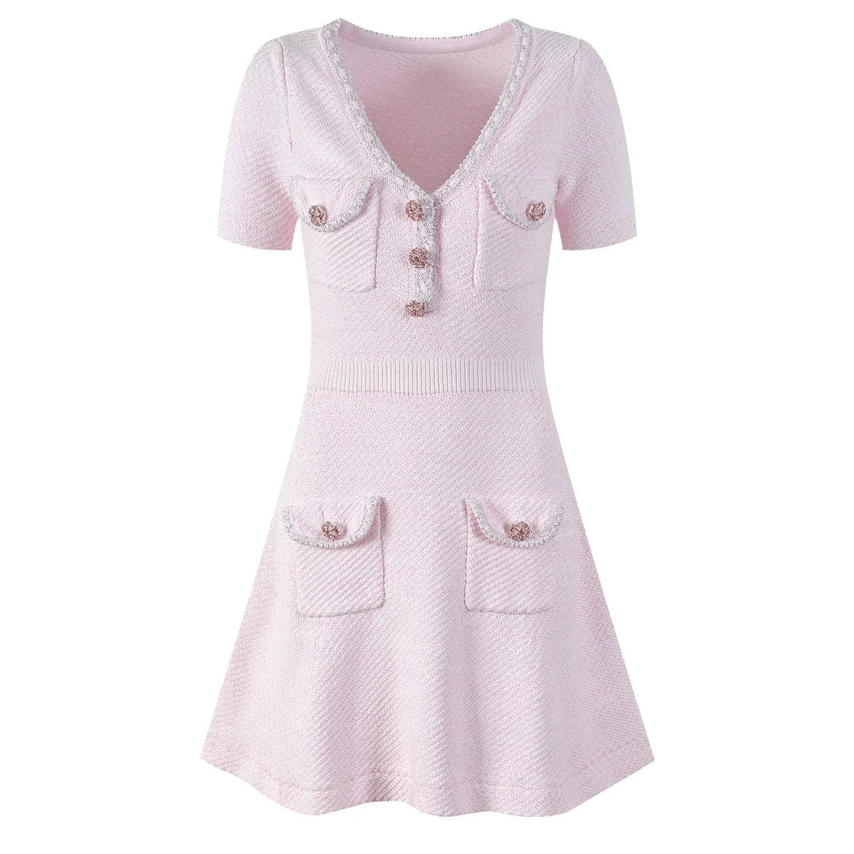 Karine pink V-neck knitted mini dress