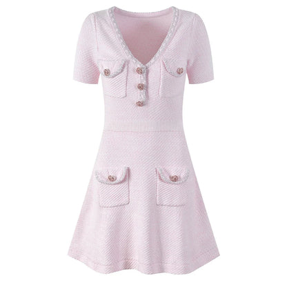 Karine pink V-neck knitted mini dress