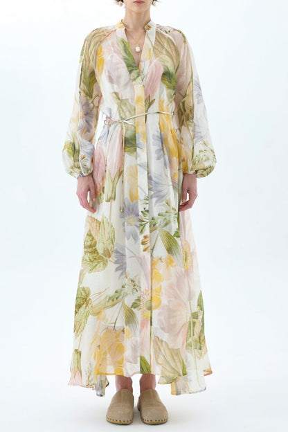 victoria colorful floral print lantern sleeve maxi dress