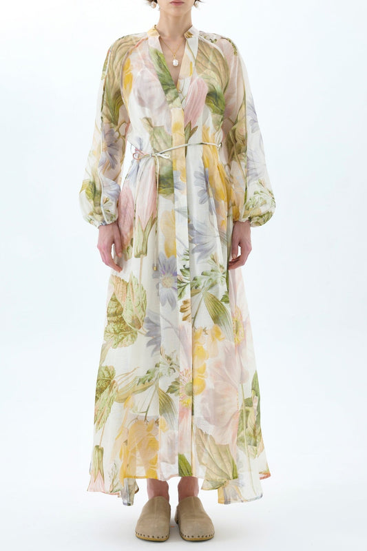 victoria colorful floral print lantern sleeve maxi dress