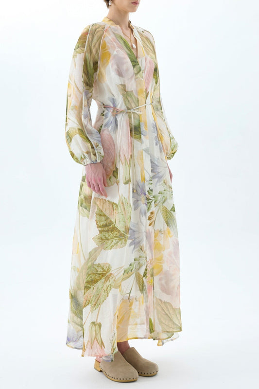 victoria colorful floral print lantern sleeve maxi dress
