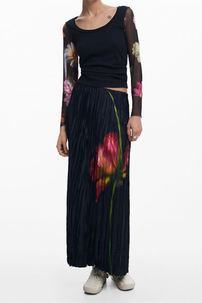 zanna print pleated skirt in black