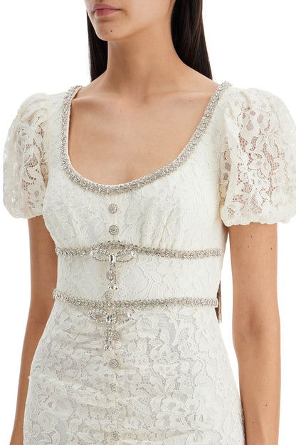 Diamond embellished lace mermaid midi dress