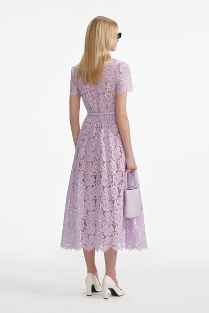 Lilac Lace Button Front Midi Dress